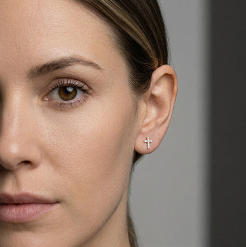 Cross white gold diamond earrings