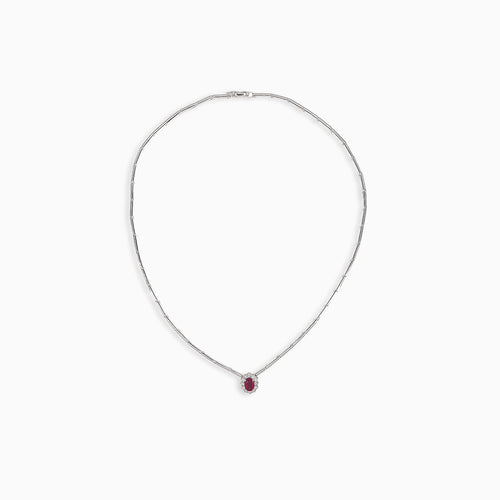 Elegant round diamond and oval ruby necklace
