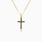 Gold cross with cubic zirconia and onyx