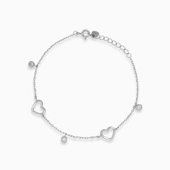 Bracelet en argent avec cœurs et pierres