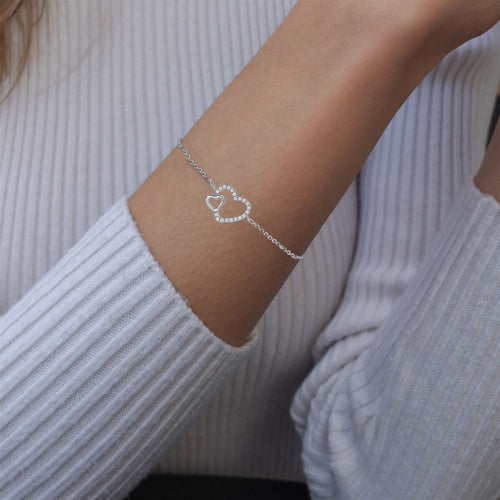 Silber-Armband mit zwei Herzen und Zirkonia