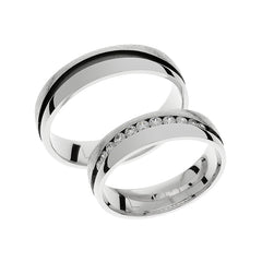 Bague de mariage moitié mate, moitié polie avec rhodium noir