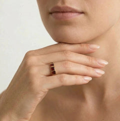 Square princess cut garnet gold ring