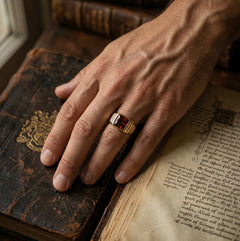 Elegant male princess cut garnet ring