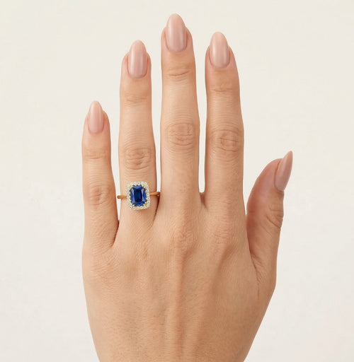 Blue sapphire emerald cut ring