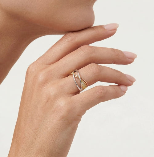 Radiant tri-gold cubic zirconia ring