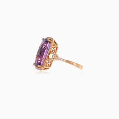 Emerald cut amethyst rose gold diamond ring