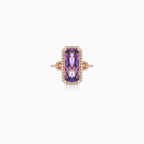 Emerald cut amethyst rose gold diamond ring