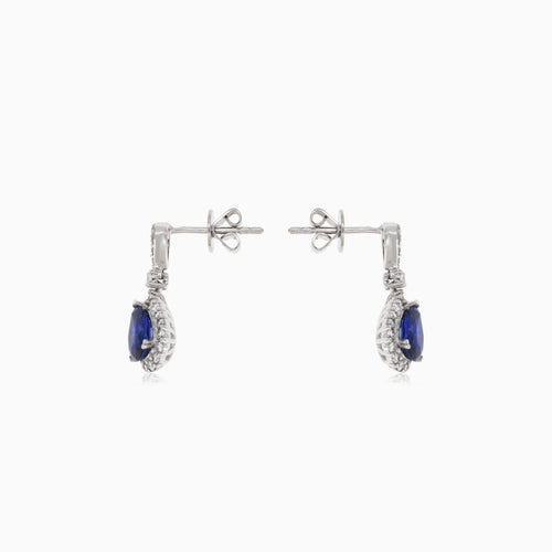 Boucles d’oreilles pendantes élégantes en or blanc avec diamant et saphir