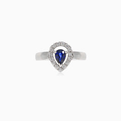 Stunning round diamond and pear sapphire ring