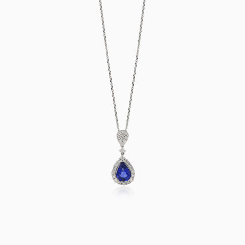 Elegantes Collier mit rundem Diamant und birnenförmigem Saphir