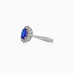 Royal diamond white gold ring with tanzanite
