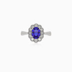 Royal diamond white gold ring with tanzanite