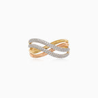 Twisted three tone gold diamond ring