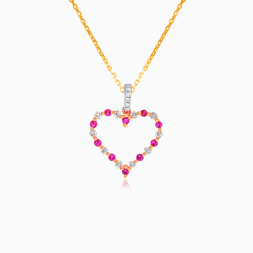 Heart pendant with diamonds and pink sapphire