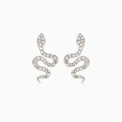 Puces d’oreilles serpent en or jaune avec diamant rond naturel