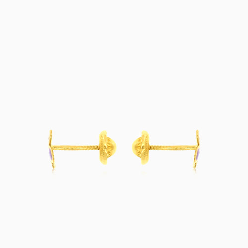 Yellow gold enamel butterfly baby screwback stud kid earrings