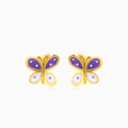 Yellow gold enamel butterfly baby screwback stud kid earrings