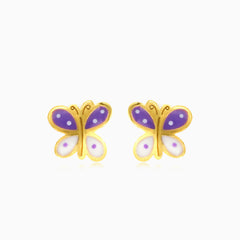 Yellow gold enamel butterfly baby screwback stud kid earrings