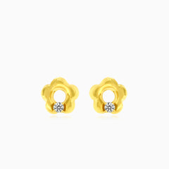 Pendientes de flor en oro amarillo con circonita cúbica, adorables