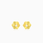 Yellow gold and cubic zirconia childrens and baby girls flower stud earrings