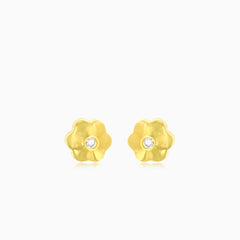 Yellow gold and cubic zirconia childrens and baby girls flower stud earrings