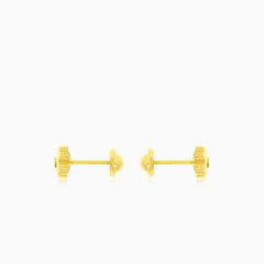 Náušnice ze žlutého zlata s květinou a kubickým zirkonem