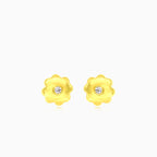 Náušnice ze žlutého zlata s květinou a kubickým zirkonem