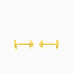 Boucles d'oreilles pour bébé en or jaune avec fleurs en zirconium cubique et fermeture à vis