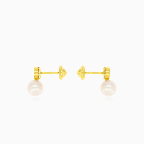 Cubic zirconia and pearl embellished yellow gold earrings