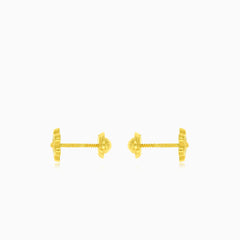 Pendientes de flor para niña con circonita cúbica en oro amarillo y cierre de rosca