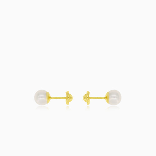 Pearl earrings in yellow gold with screwback for baby