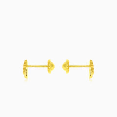 Cubic zirconia teddy bear stud earrings in yellow gold