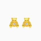 Cubic zirconia teddy bear stud earrings in yellow gold