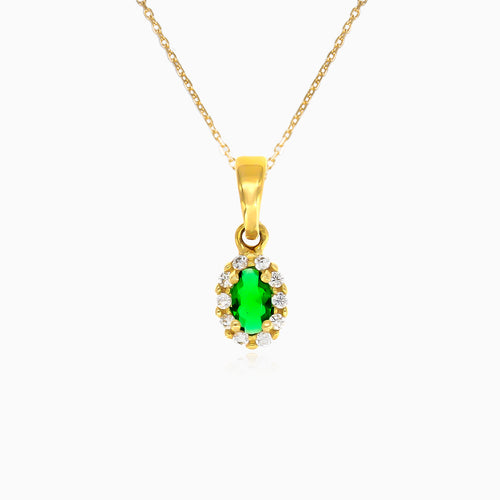Pendentif ovale vert émeraude avec halo de zirconiums cubiques
