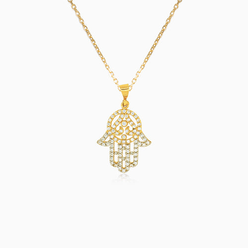 Zlatý zirkonový přívěsek Hamsa