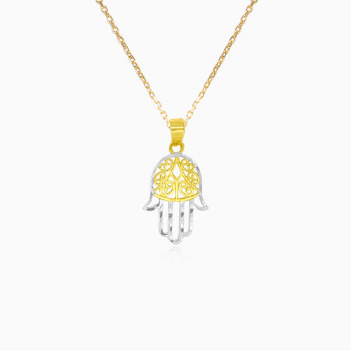 Filigraner Hamsa-Hand-Anhänger aus Gold in zwei Tönen