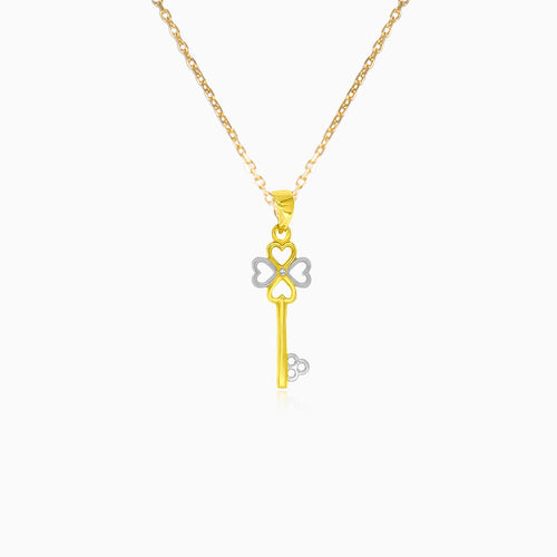 Vierblättriges Kleeblatt-Liebe-Schlüssel-Anhänger aus zweifarbigem Gold