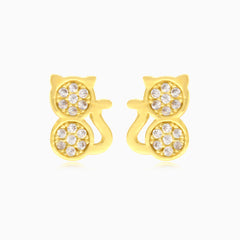 Cat stud earrings in yellow gold and cubic zirconia