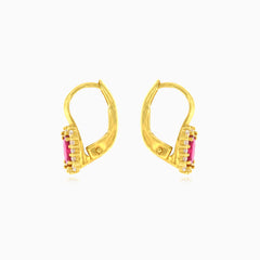 Emerald-cut red ruby halo earrings
