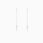 Pendientes de cadena con cruz en oro blanco