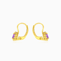 Pendientes de oro amarillo con halo de amatista púrpura de talla ovalada