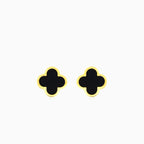 Black onyx and yellow gold clover earrings
