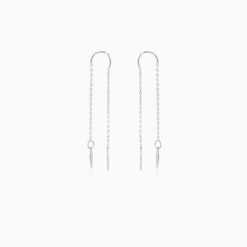 Bílé zlaté provlékací náušnice s řetízkem a kruhem