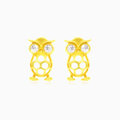 Boucles d’oreilles clous en or avec zircon cubique hibou