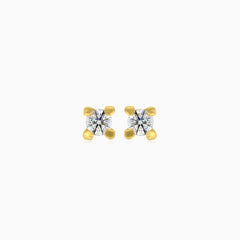 Yellow gold stud earrings with round cubic zirconia