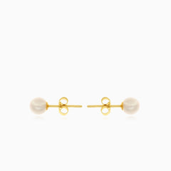 Yellow gold white pearl stud earrings