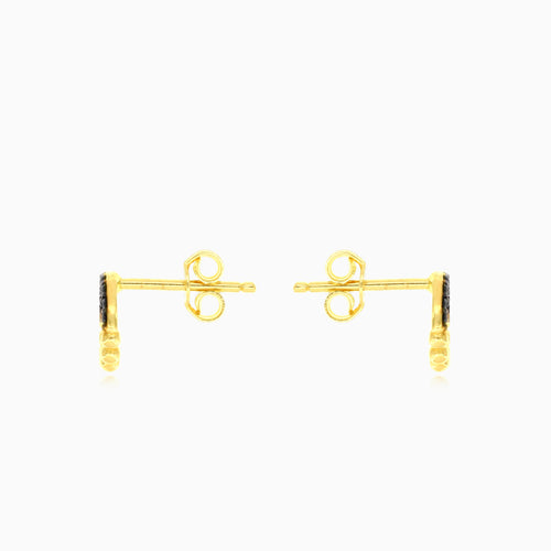 Yellow gold black onyx circle earrings