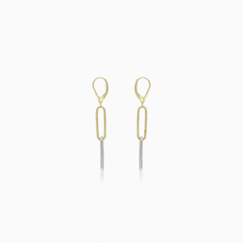 Gold Elegant Link Earrings with Cubic Zircons