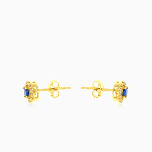 Gelbgold-Ohrringe mit rund geschliffenem blauem Saphir